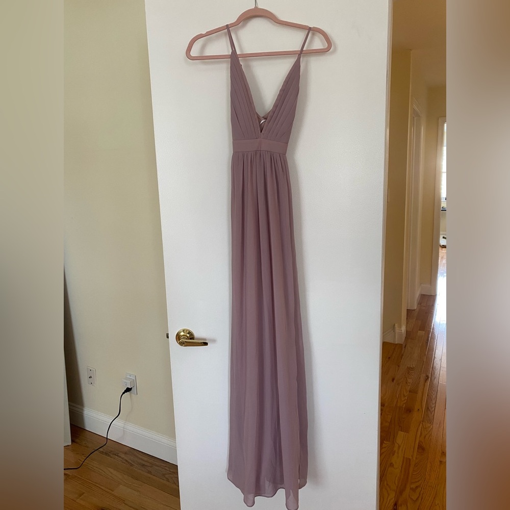 LULUS Dusty Lavender Floor Length Deep V Criss Cross Back Gown SIZE XS NWT